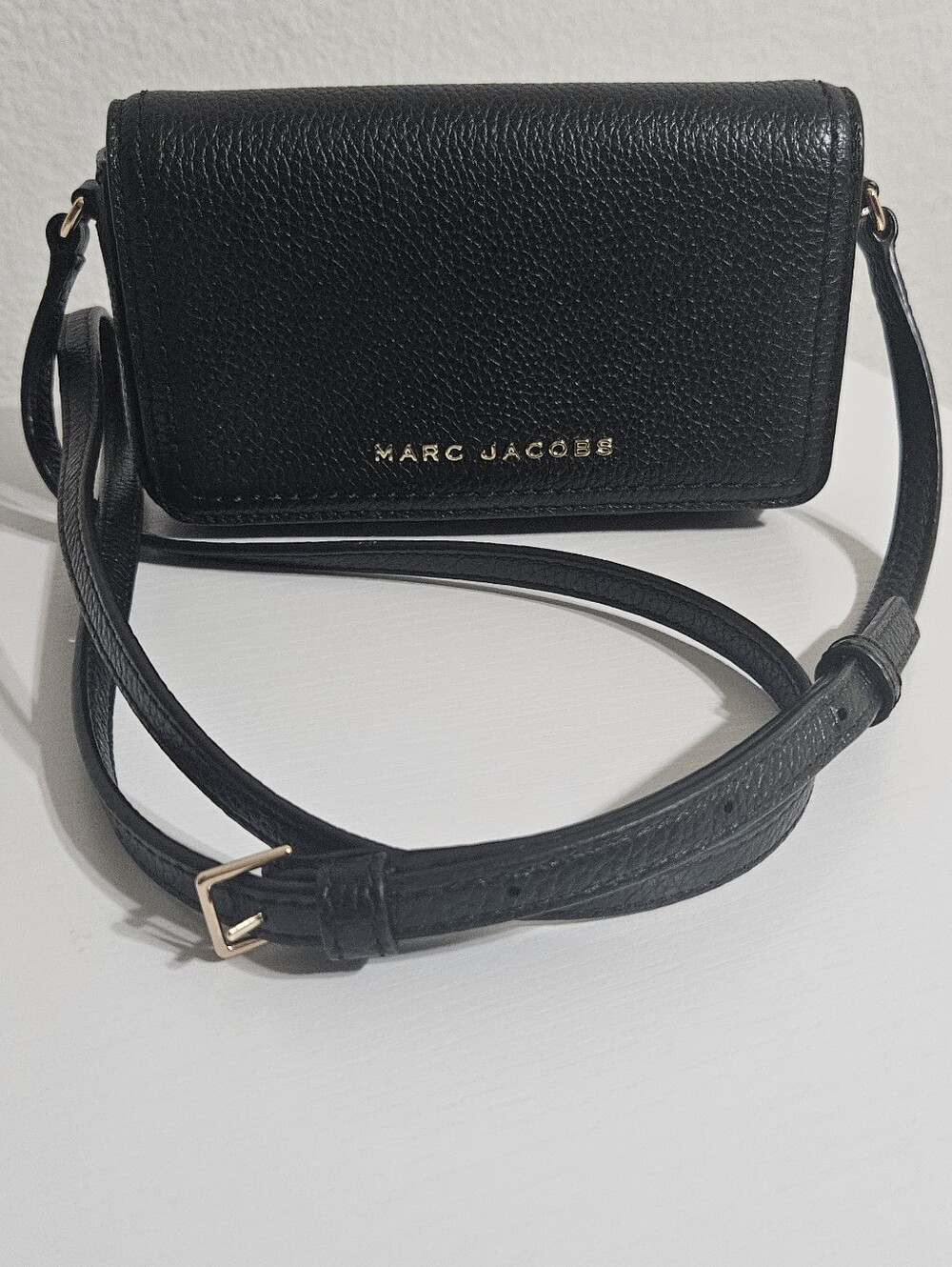 Marc Jacobs Black Pebbled Leather Crossbody with Gold Logo